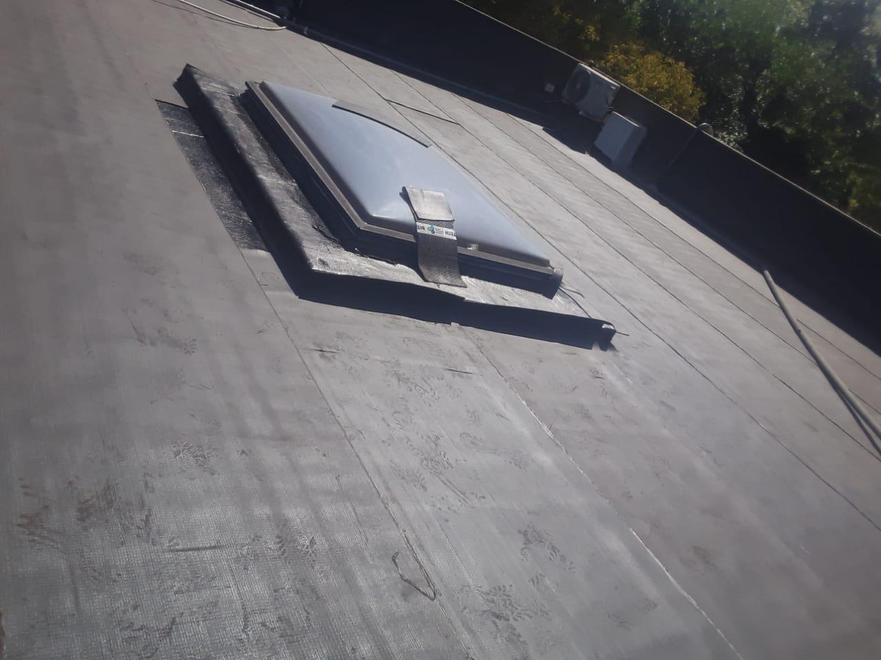 Waterproofed flat roof with skylight detail